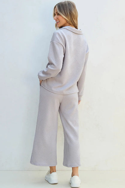 Textured Long Sleeve Top and Drawstring Pants Set-Nordavory
