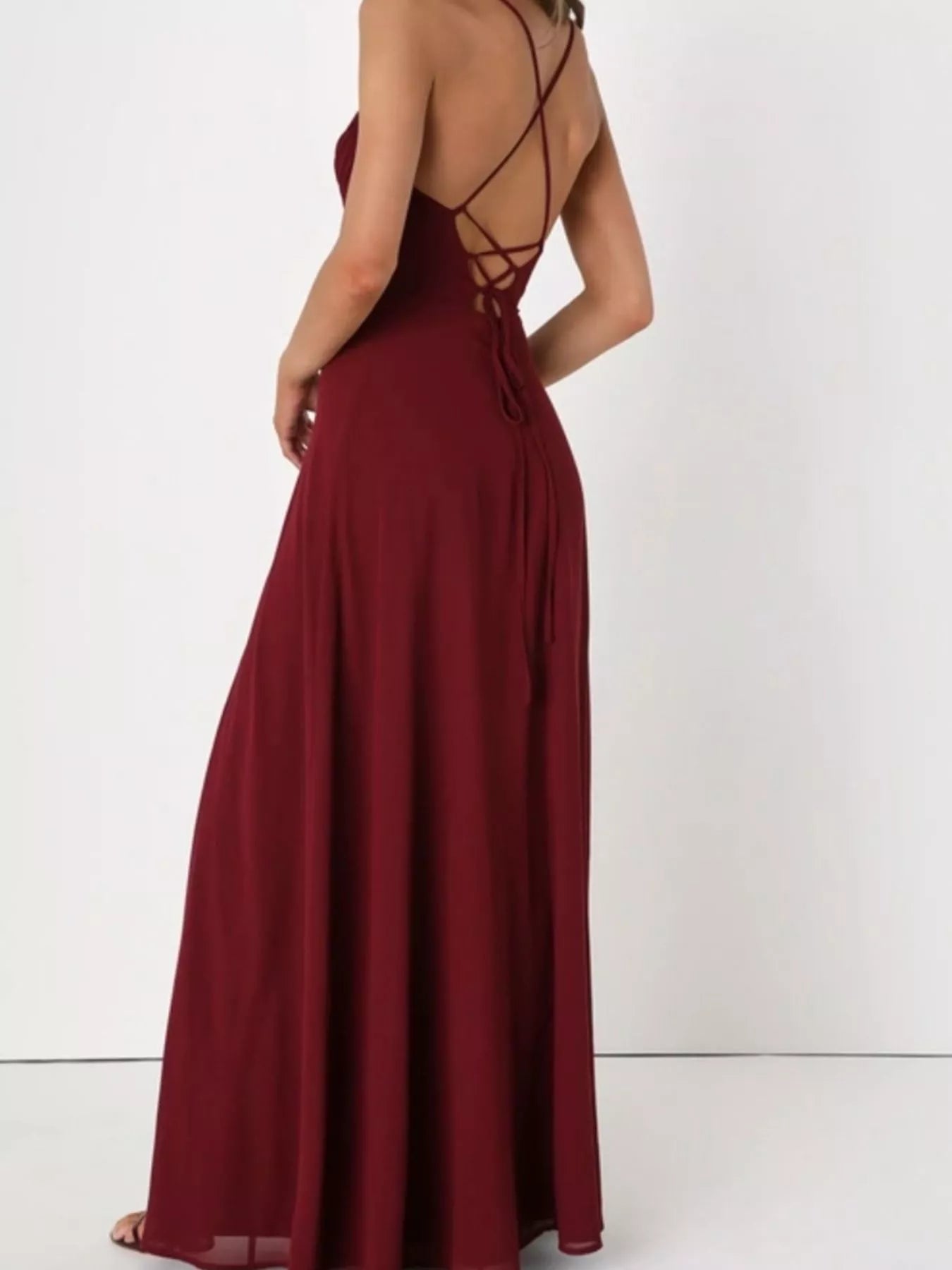 Crisscross Back Slit Maxi Dress-Nordavory