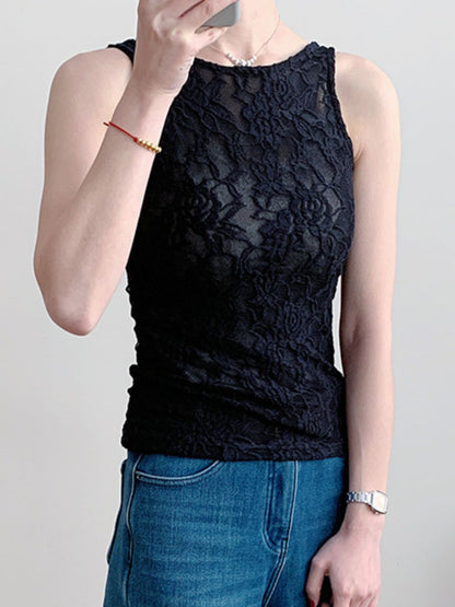 Lace Round Neck Tank-Nordavory