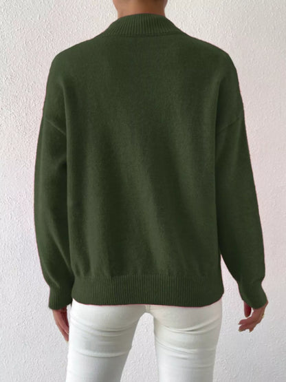 Mock Neck Dropped Shoulder Sweater-Nordavory