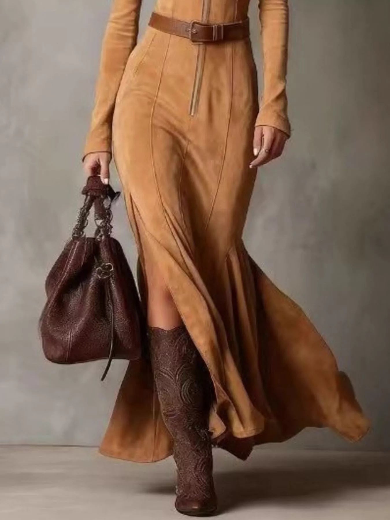 Full Size Slit Zip Front Long Sleeve Dress Plus Size-Nordavory