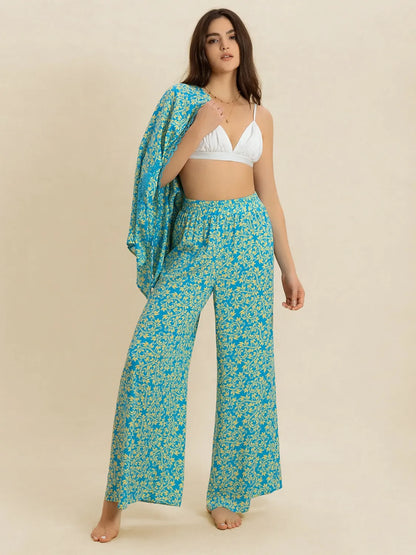 Open Front Printed Top and Pants Set-Nordavory