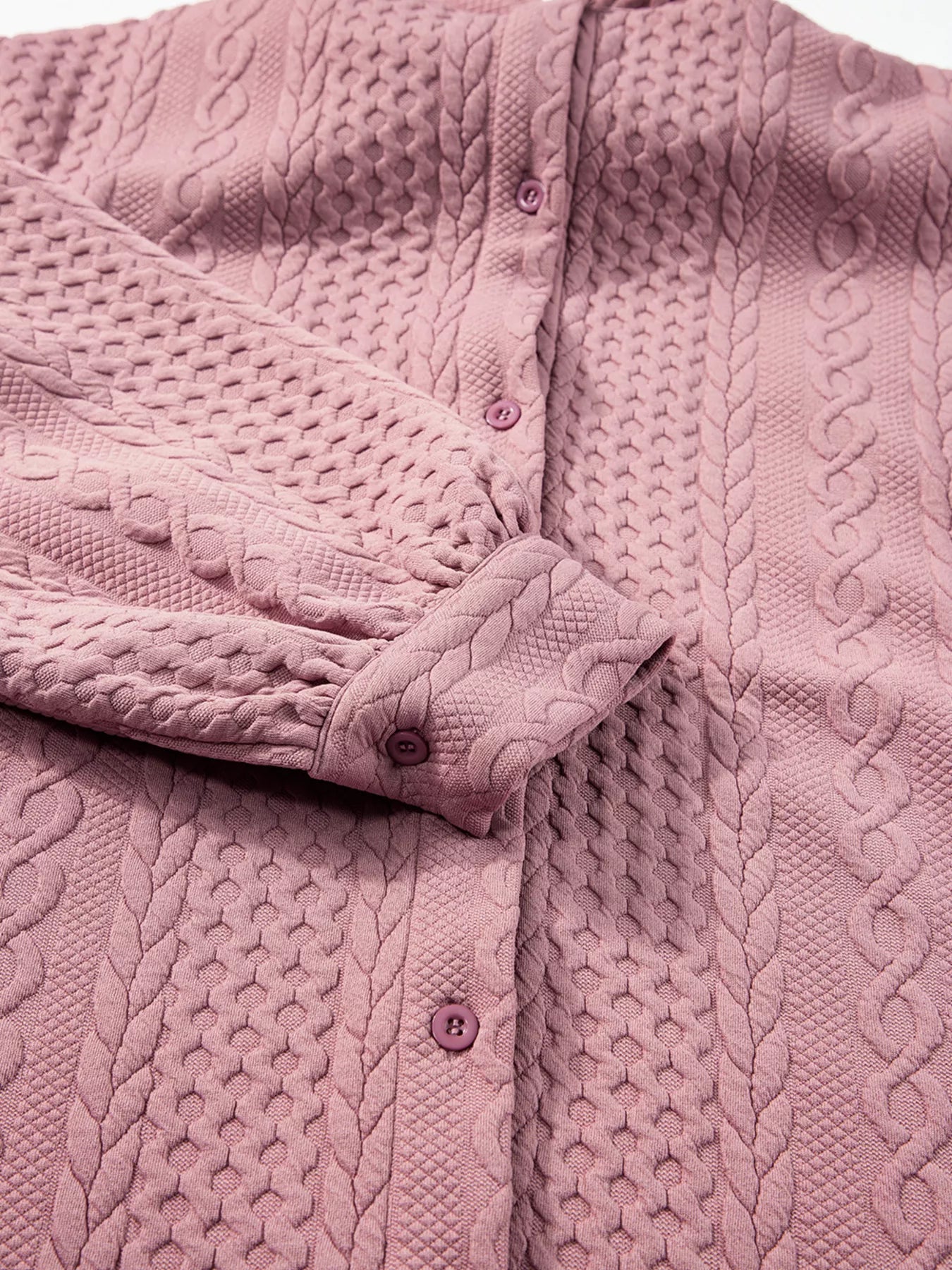 Cable Texture Puff Sleeve Loose Shacket-Nordavory