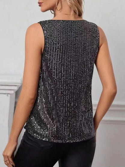 Sequin Cowl Neck Tank-Nordavory