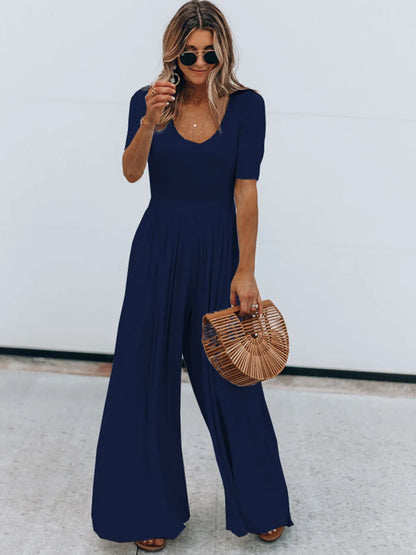 Scoop Neck Short Sleeve Jumpsuit-Nordavory
