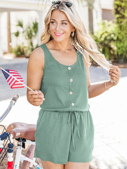 Scoop Neck Wide Strap Romper with Pockets-Nordavory