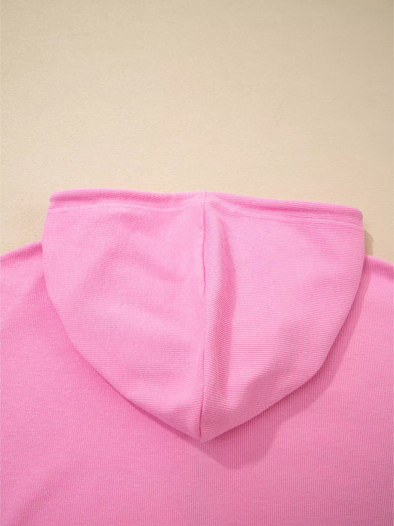 Solid Color Ribbed Zip Up Drawstring Hooded Jacket-Nordavory