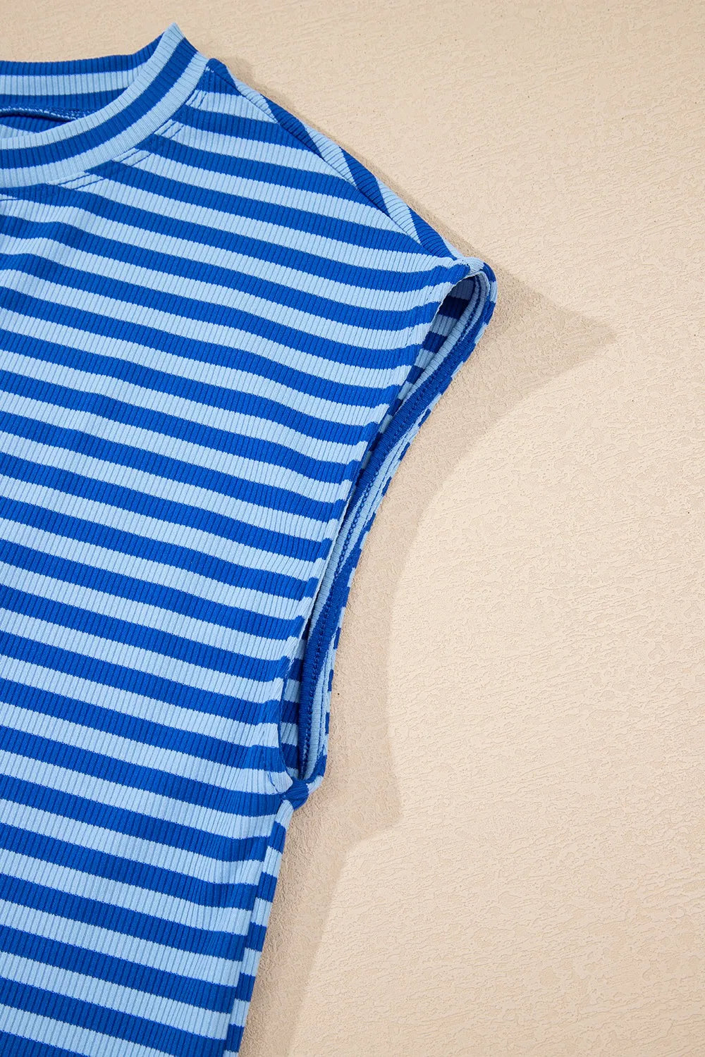 Striped Round Neck Cap Sleeve T-Shirt-Nordavory