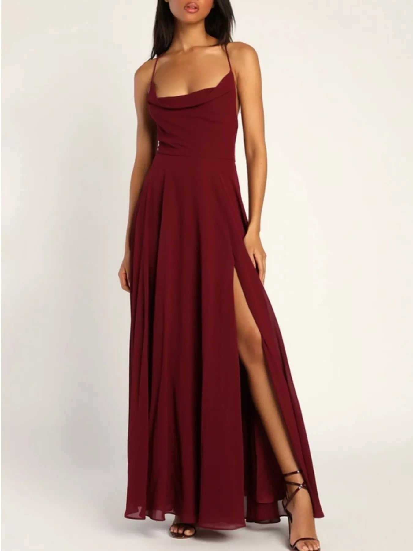 Slit Cowl Neck Maxi Dress-Nordavory