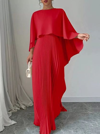 Cape Pleated Maxi Dress-Nordavory