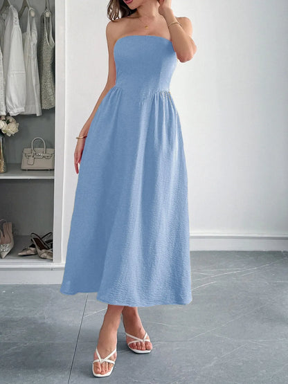 Strapless A-Line Midi Dress with Pockets-Nordavory