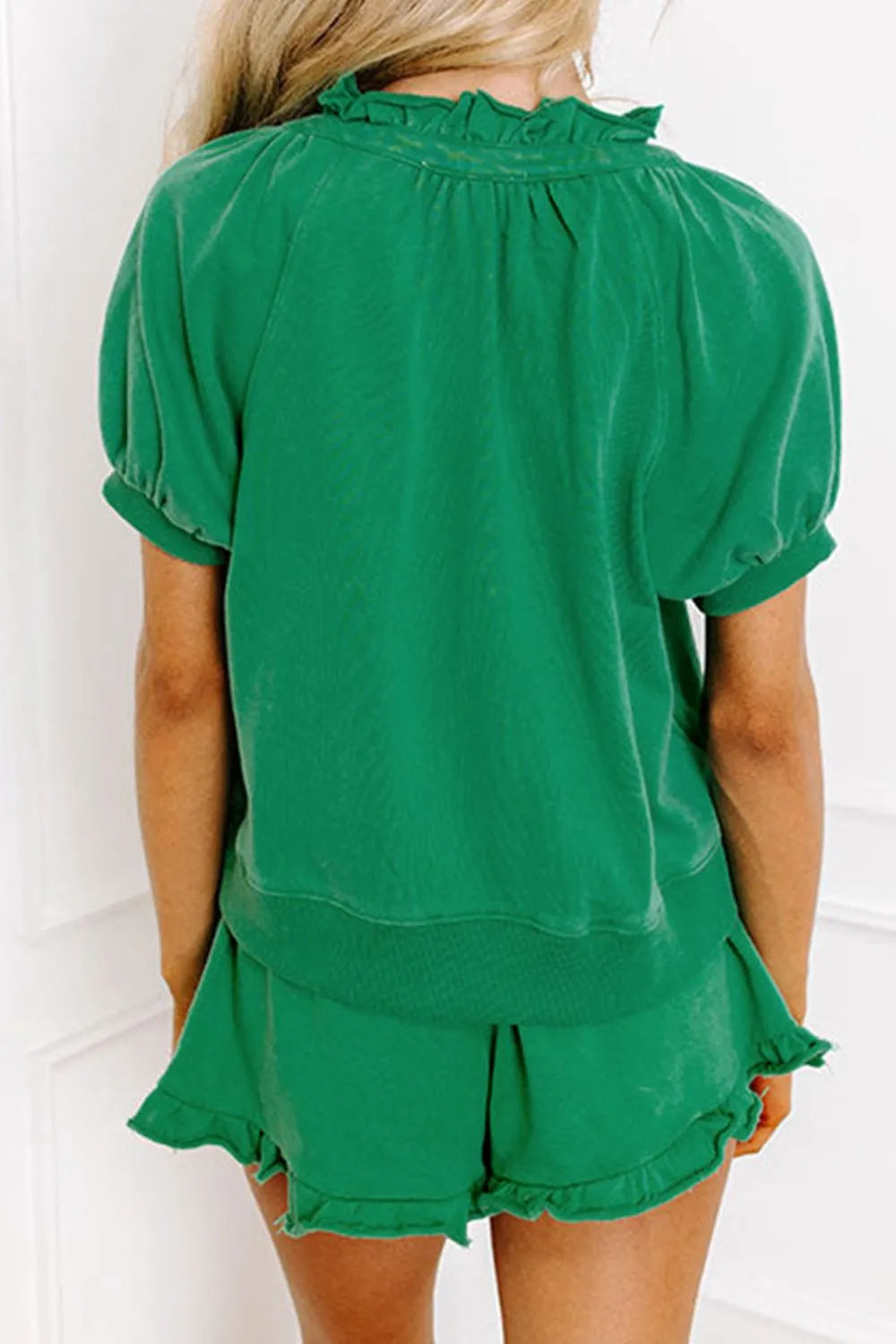 Frill Zip Front Puff Sleeve Top and Skort Set-Nordavory