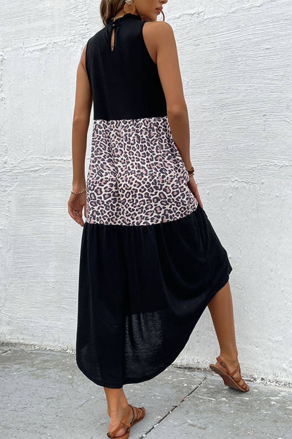 Perfee Leopard Contrast Sleeveless Maxi Dress-Nordavory