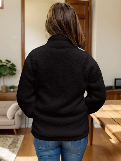 Full Size Turtleneck Zip Up Long Sleeve Sherpa Jacket-Nordavory