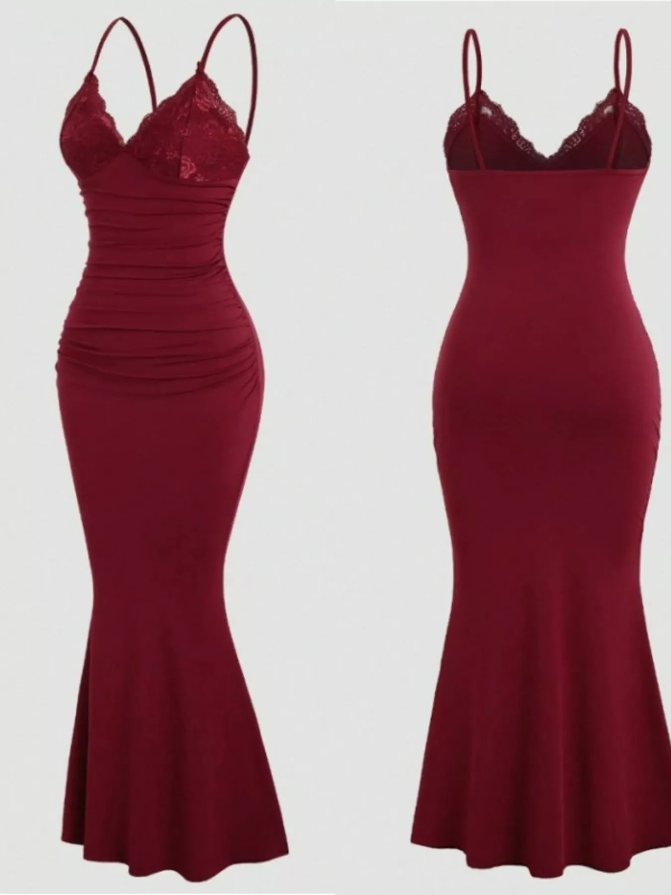 Lace Trim Ruched Mermaid Dress-Nordavory
