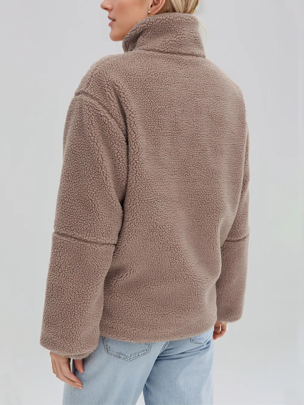 Turtleneck Zip Up Long Sleeve Plush Jacket-Nordavory