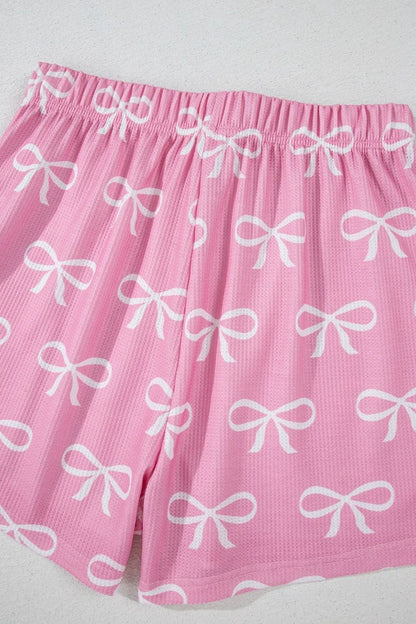 Bowknot Printed Notched T-Shirt and Shorts Set-Nordavory