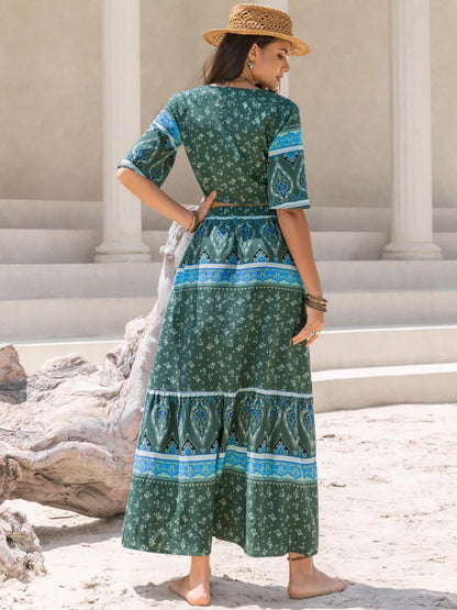 Tie Front Half Sleeve Top and Skirt Set-Nordavory