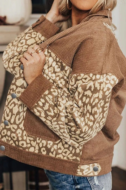 Leopard Button Up Drop Shoulder Jacket-Nordavory