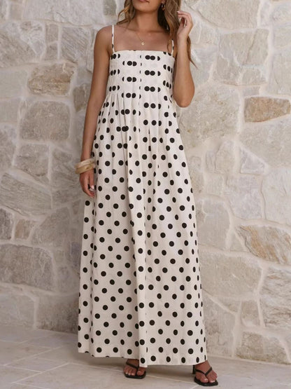 Polka Dot Pleated Detail Maxi Dress-Nordavory