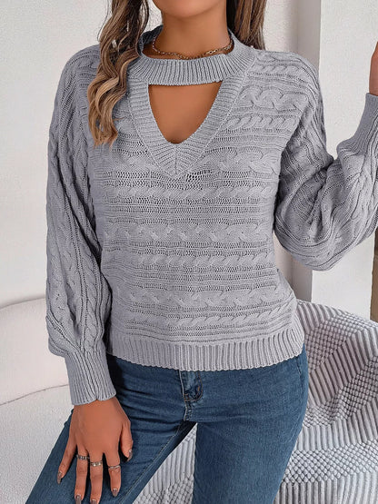 Cable-Knit Cutout Round Neck Sweater-Nordavory