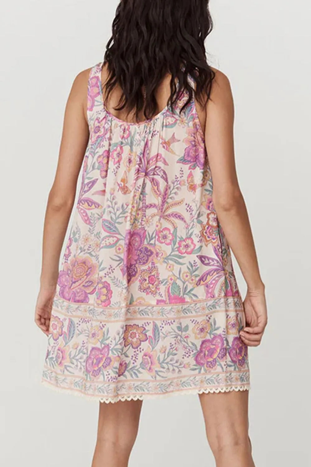 Multicolour Floral Tie Neck Sleeveless Mini Dress-Nordavory