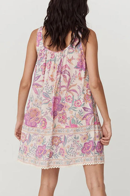Multicolour Floral Tie Neck Sleeveless Mini Dress-Nordavory