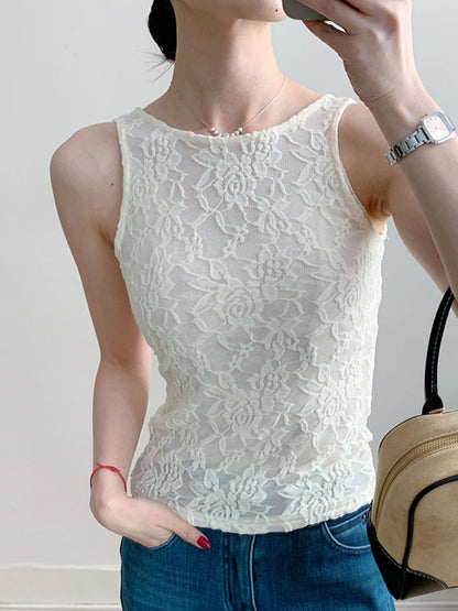 Lace Round Neck Tank-Nordavory