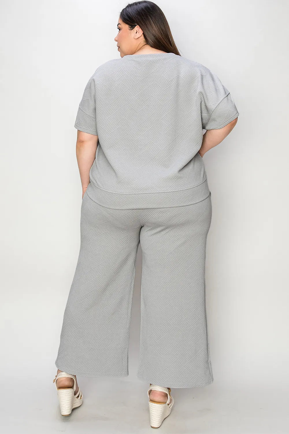 Double Take Full Size Texture Short Sleeve Top and Pants Set-Nordavory
