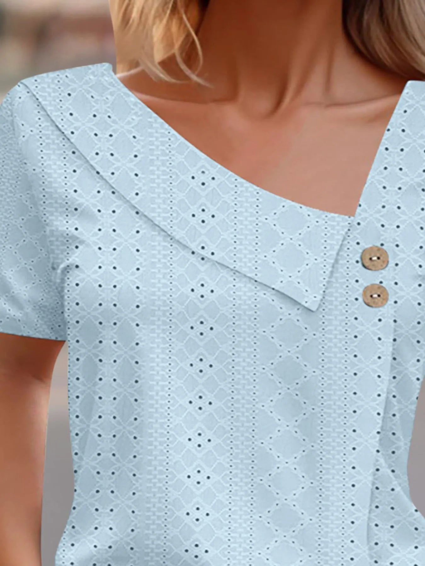 Eyelet Asymmetrical Short Sleeve T-Shirt-Nordavory