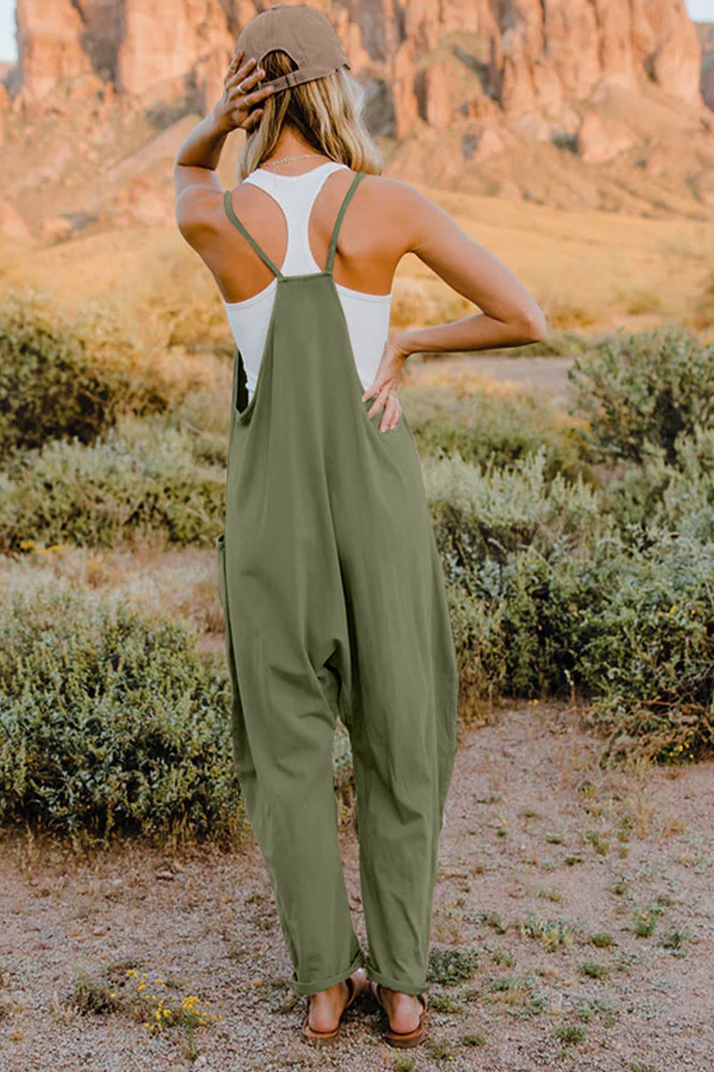 Double Take Full Size V-Neck Sleeveless Jumpsuit with Pockets-Nordavory