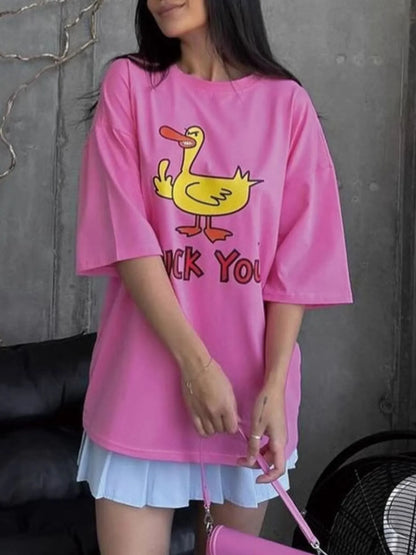 Duck Graphic Oversized Round Neck T-Shirt-Nordavory