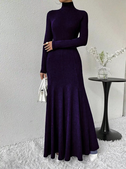 Turtleneck Long Sleeve Maxi Mermaid Dress-Nordavory