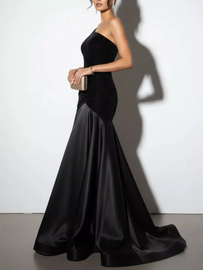 Single Shoulder Floor Length Dress-Nordavory
