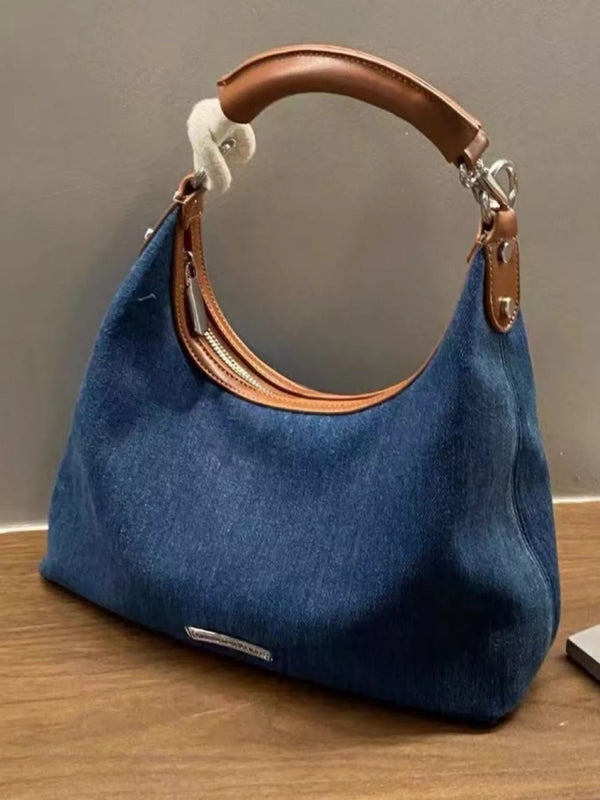 Denim Shoulder Bag with Leather Handle-Nordavory
