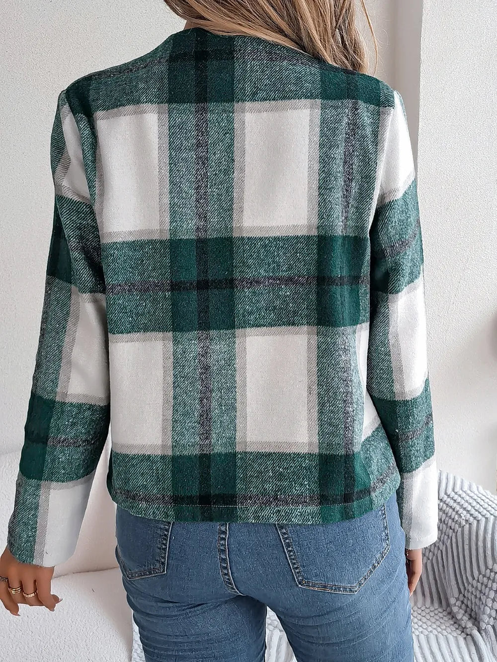 Plaid Open Front Long Sleeve Jacket-Nordavory