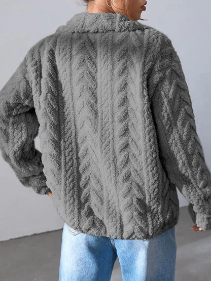 Fuzzy Zip Up Long Sleeve Jacket-Nordavory