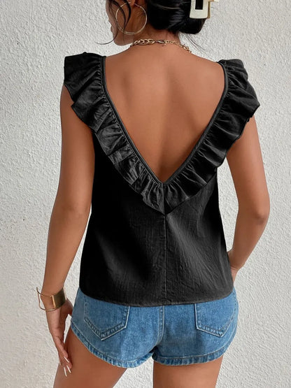 Backless Ruffled Scoop Neck Tank-Nordavory