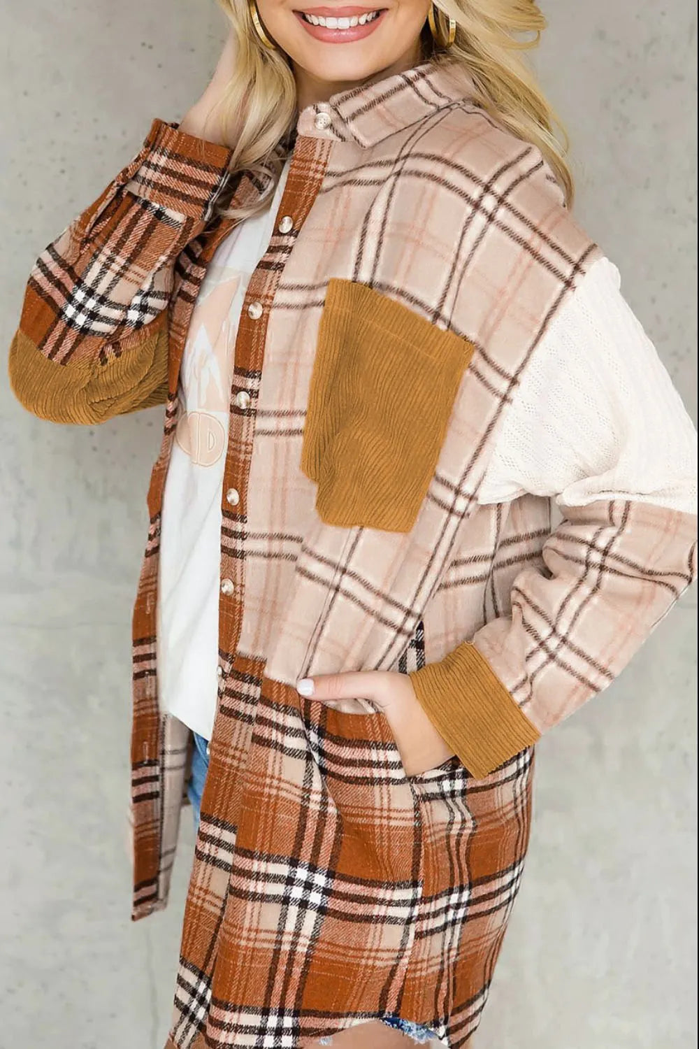 Plaid Button Up Long Sleeve Shacket-Nordavory