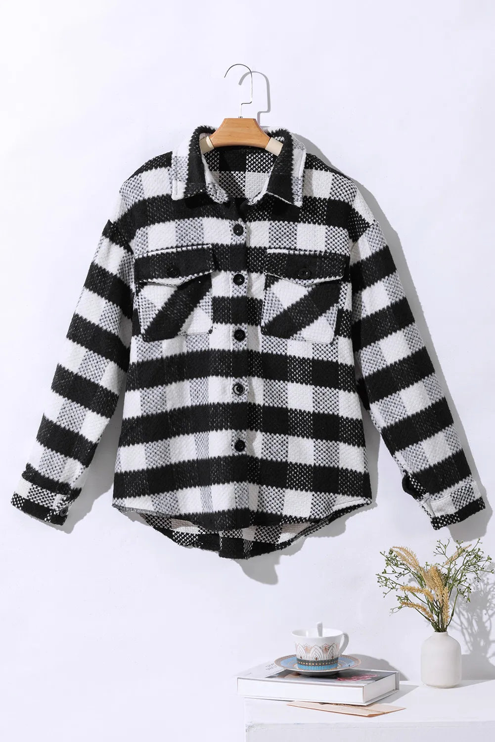 Plaid Button Up Long Sleeve Jacket-Nordavory