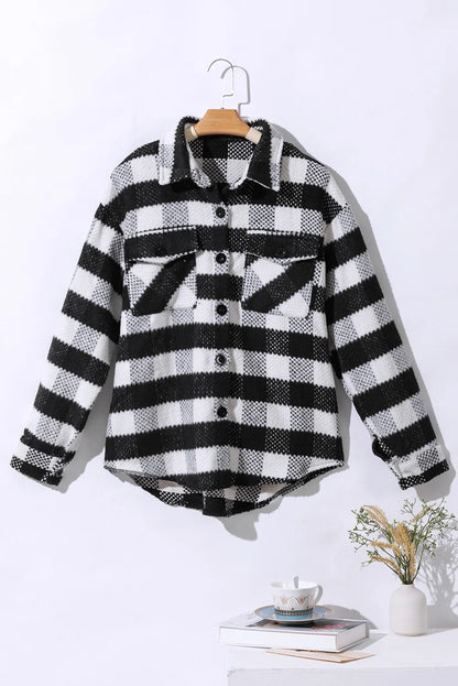 Plaid Button Up Long Sleeve Jacket-Nordavory