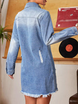 Distressed Raw Hem Denim Mini Dress - Nordavory