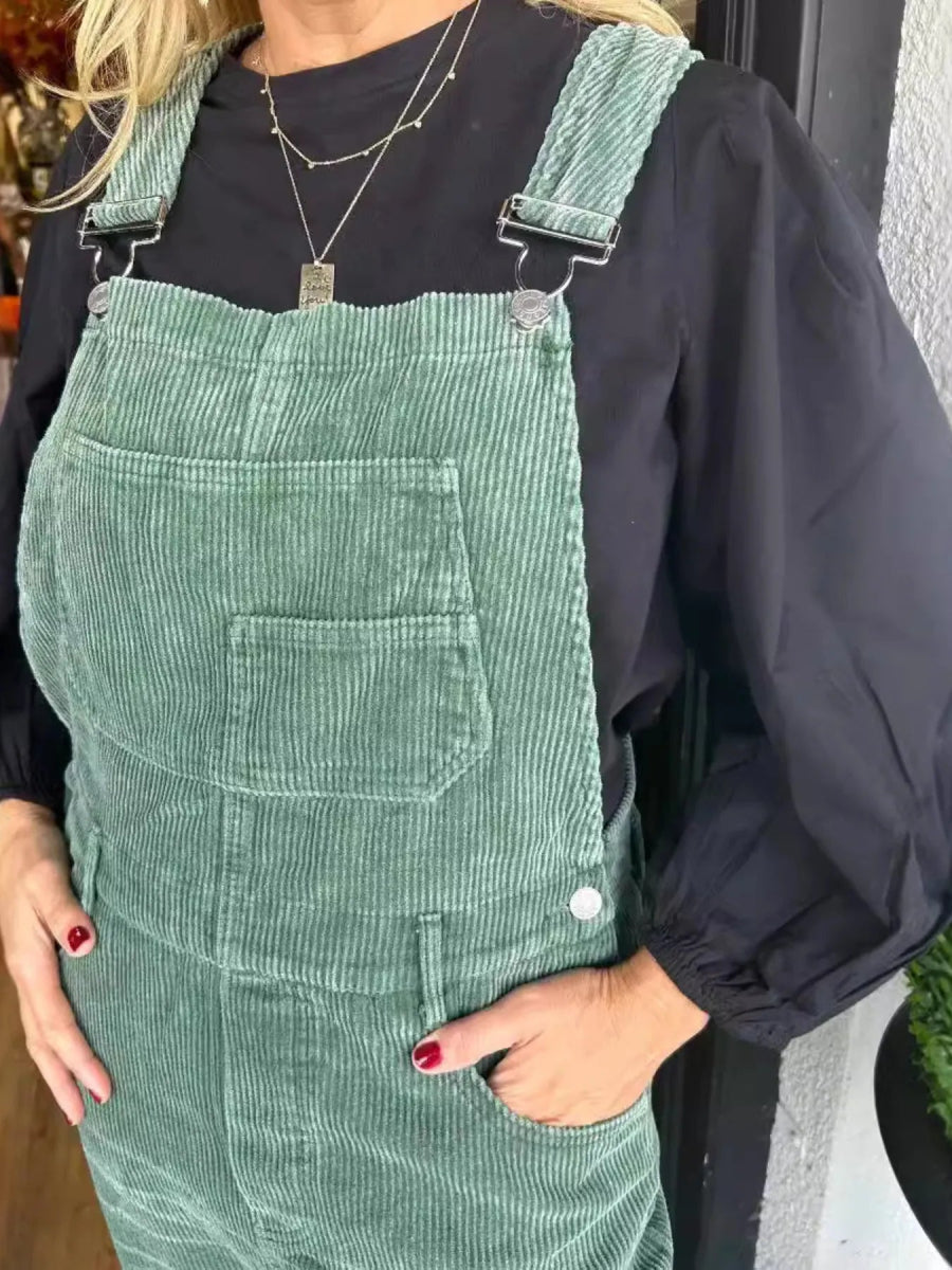 Distressed Wide Leg Corduroy Overalls-Nordavory