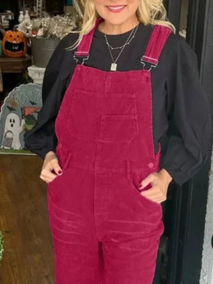 Distressed Wide Leg Corduroy Overalls-Nordavory