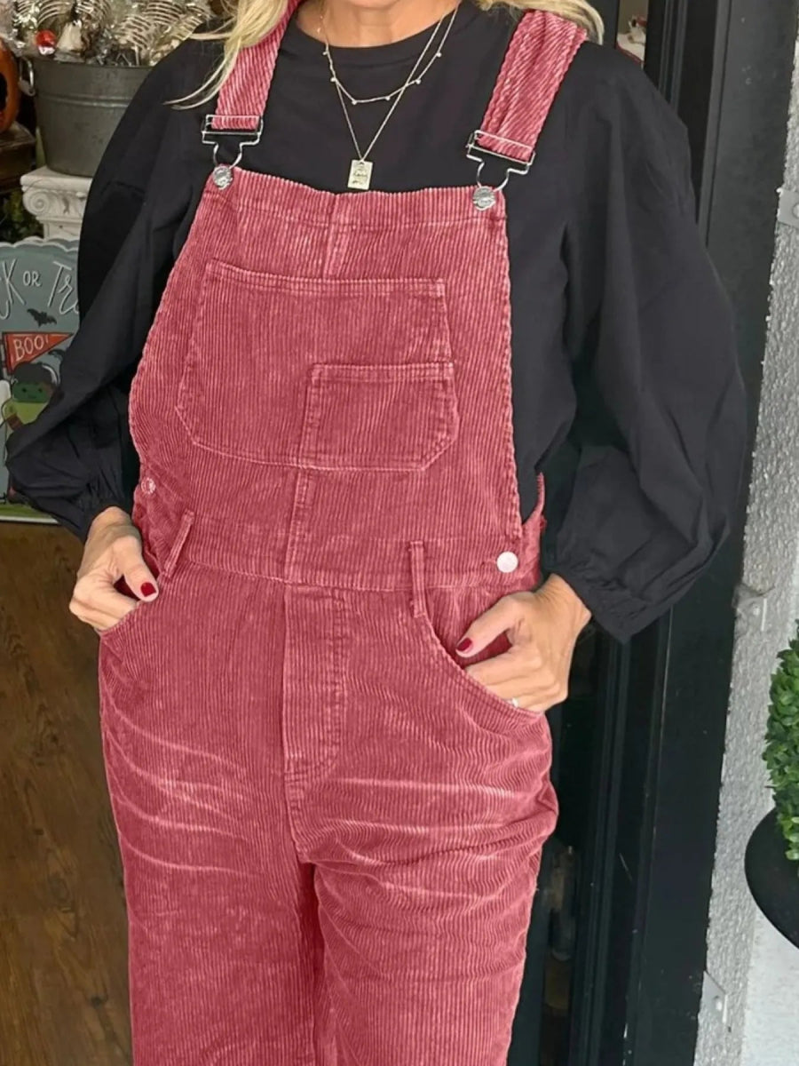 Distressed Wide Leg Corduroy Overalls-Nordavory