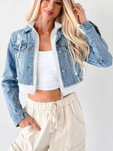 Distressed Zip Up Cropped Hooded Denim Jacket - Nordavory