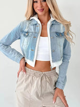 Distressed Zip Up Cropped Hooded Denim Jacket - Nordavory