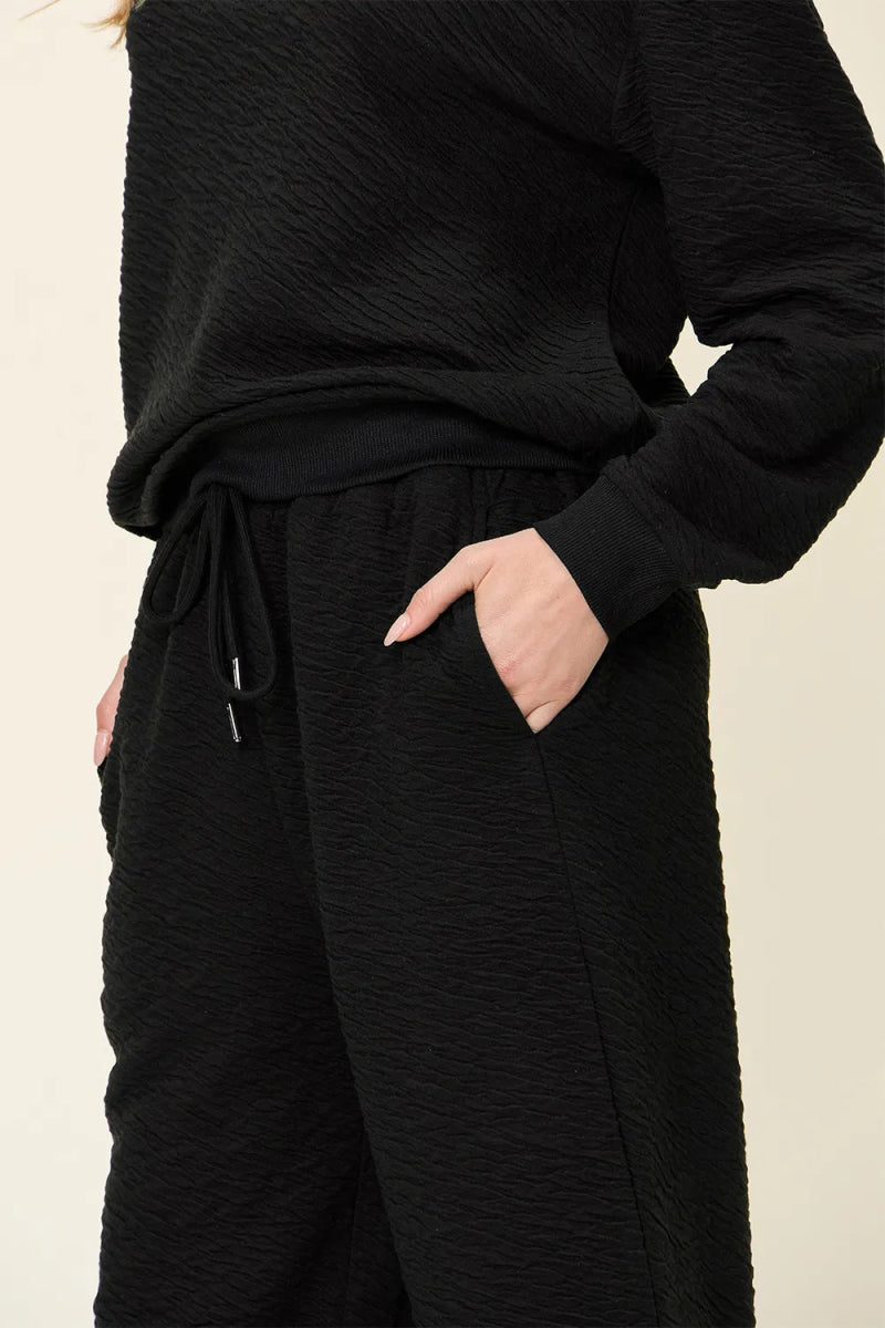 Double Take Full Size Texture Long Sleeve Top and Pants Set-Nordavory