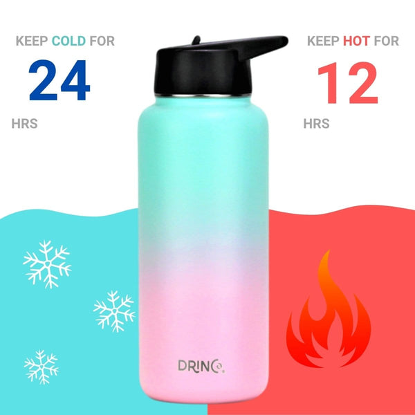 DRINCO® 32oz Stainless Steel Water Bottle (3 lids) - Macaron Drinkware nordavory
