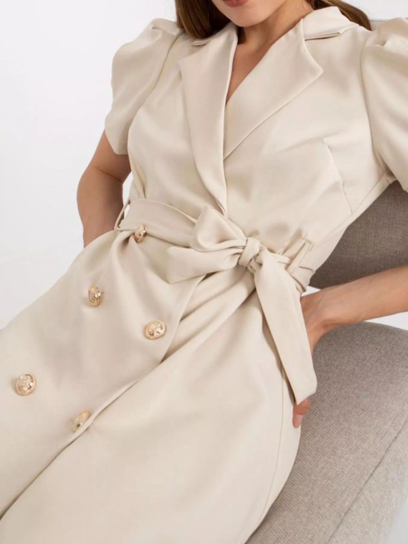 Blazer Style Tie Waist Mini Dress-Nordavory